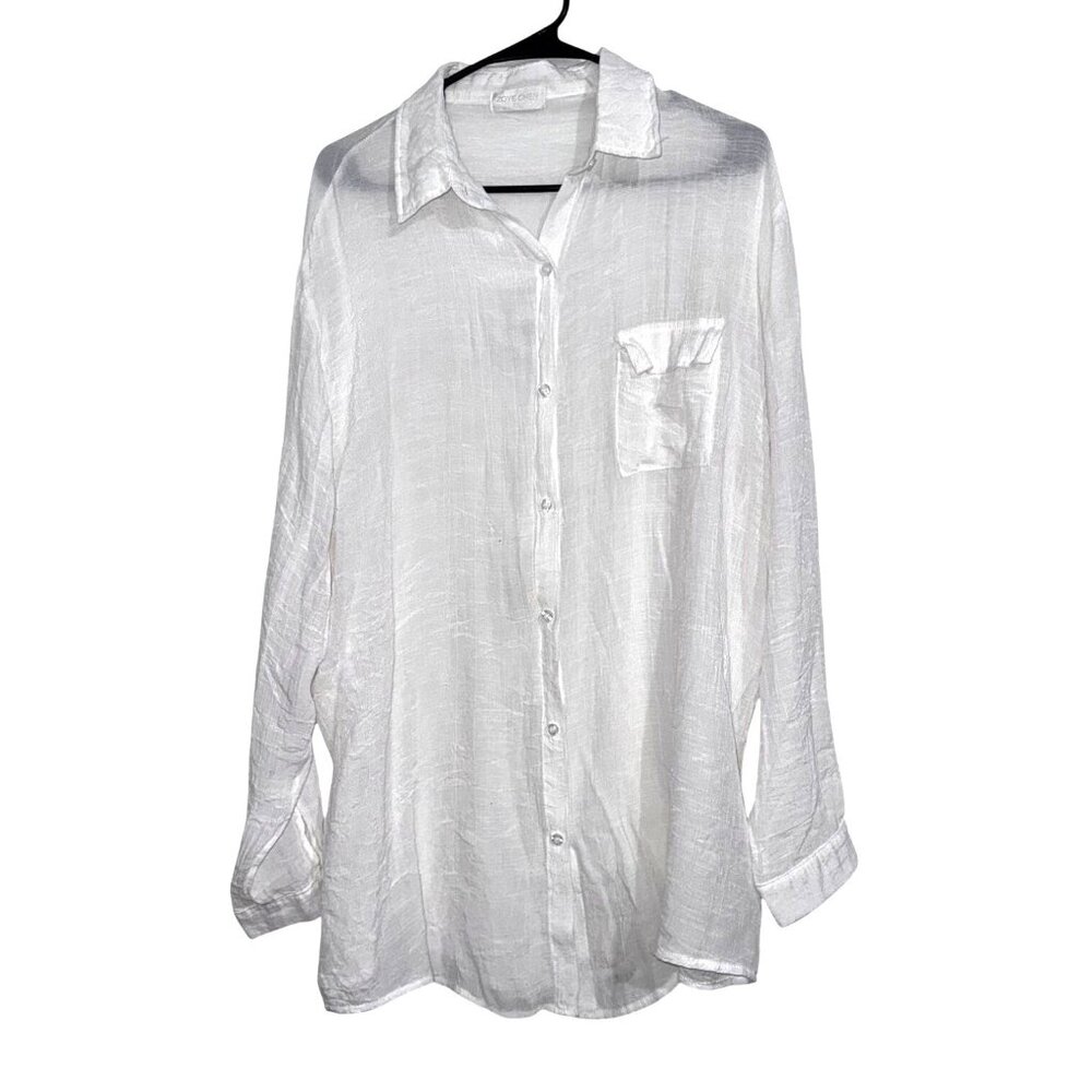 White Zoye Chen Lightweight Button-Up Long Sleeve Shirt W/ Pocket Womens XL